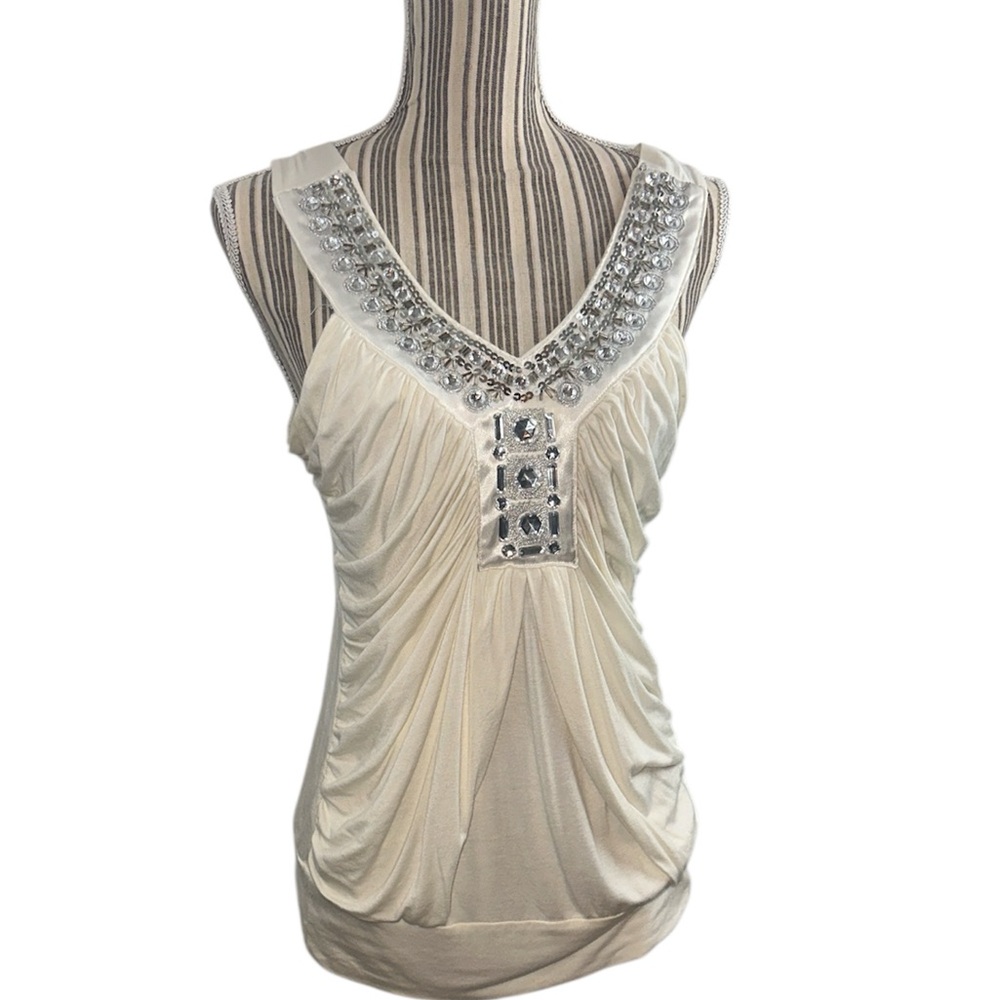 MCM Ivory Embellished Blouse in Petite Large